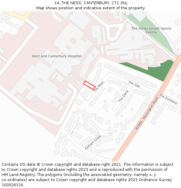 14, THE NESS, CANTERBURY, CT1 3NL: Location map and indicative extent of plot