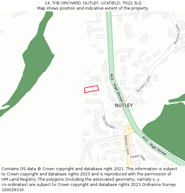 14, THE ORCHARD, NUTLEY, UCKFIELD, TN22 3LQ: Location map and indicative extent of plot