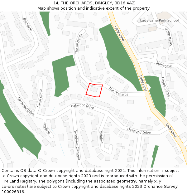 14, THE ORCHARDS, BINGLEY, BD16 4AZ: Location map and indicative extent of plot