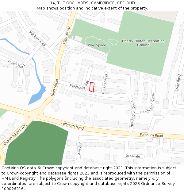 14, THE ORCHARDS, CAMBRIDGE, CB1 9HD: Location map and indicative extent of plot