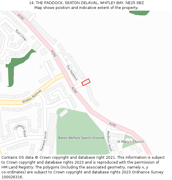14, THE PADDOCK, SEATON DELAVAL, WHITLEY BAY, NE25 0BZ: Location map and indicative extent of plot