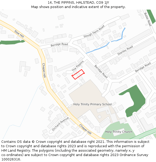 14, THE PIPPINS, HALSTEAD, CO9 1JY: Location map and indicative extent of plot