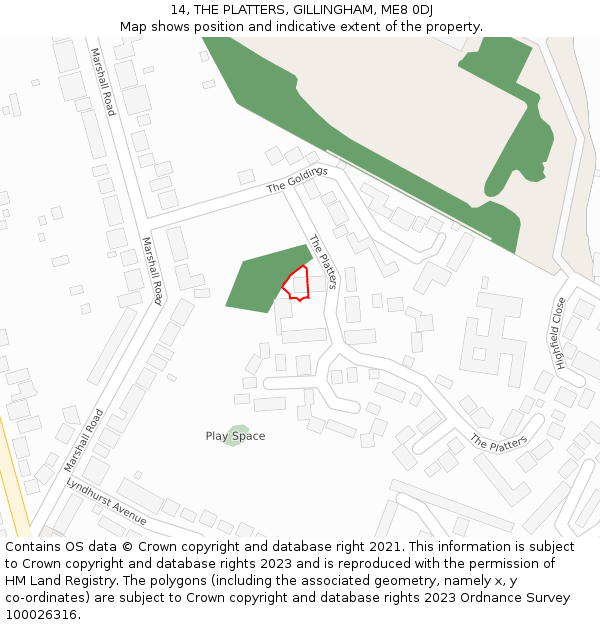 14, THE PLATTERS, GILLINGHAM, ME8 0DJ: Location map and indicative extent of plot