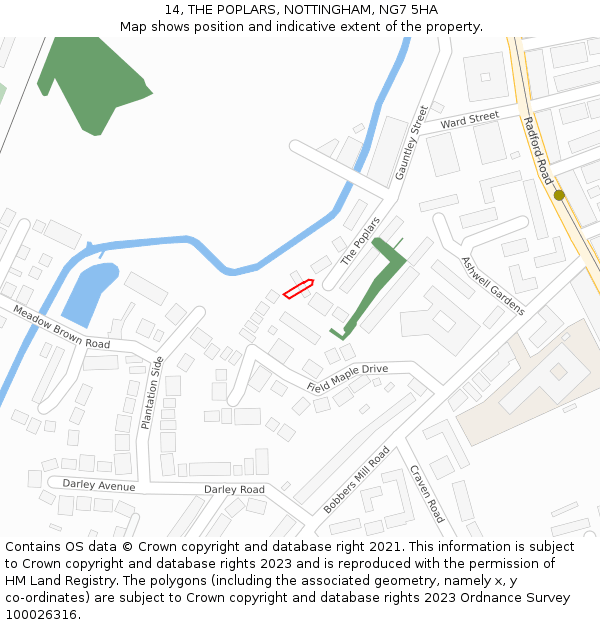 14, THE POPLARS, NOTTINGHAM, NG7 5HA: Location map and indicative extent of plot