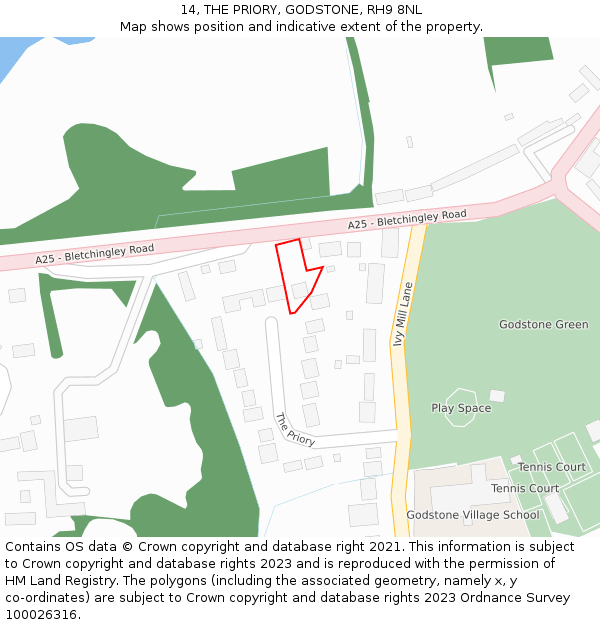 14, THE PRIORY, GODSTONE, RH9 8NL: Location map and indicative extent of plot