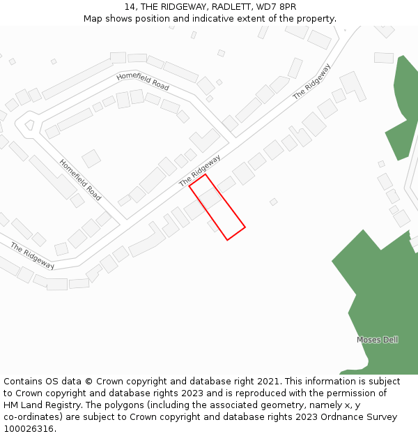 14, THE RIDGEWAY, RADLETT, WD7 8PR: Location map and indicative extent of plot