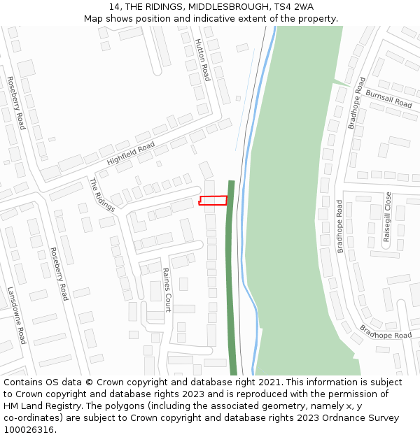 14, THE RIDINGS, MIDDLESBROUGH, TS4 2WA: Location map and indicative extent of plot