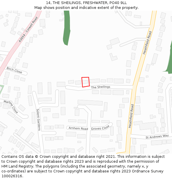 14, THE SHEILINGS, FRESHWATER, PO40 9LL: Location map and indicative extent of plot