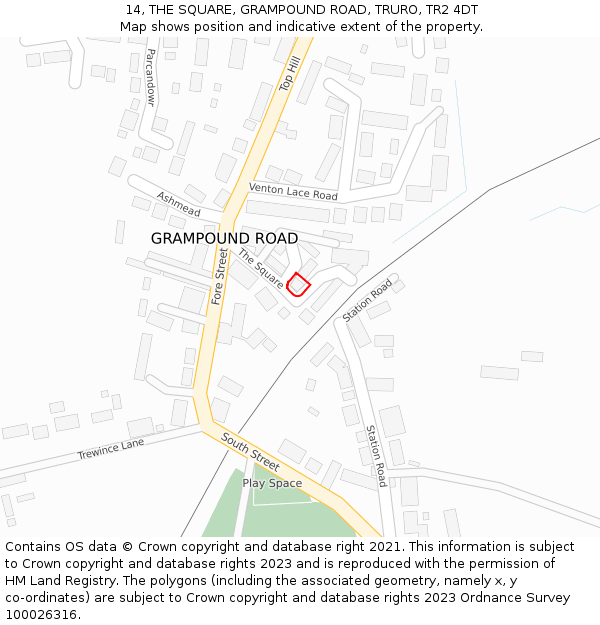 14, THE SQUARE, GRAMPOUND ROAD, TRURO, TR2 4DT: Location map and indicative extent of plot