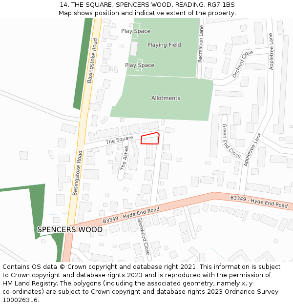 14, THE SQUARE, SPENCERS WOOD, READING, RG7 1BS: Location map and indicative extent of plot