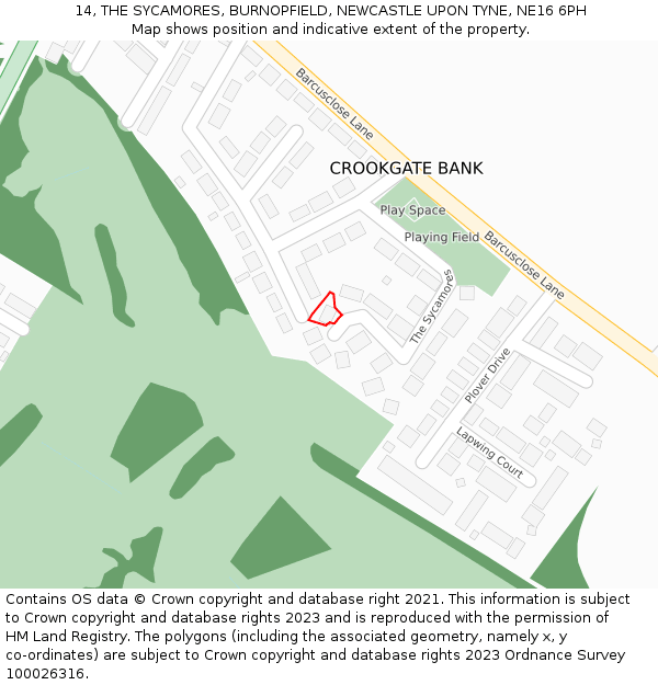 14, THE SYCAMORES, BURNOPFIELD, NEWCASTLE UPON TYNE, NE16 6PH: Location map and indicative extent of plot