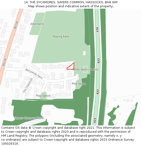 14, THE SYCAMORES, SAYERS COMMON, HASSOCKS, BN6 9XP: Location map and indicative extent of plot