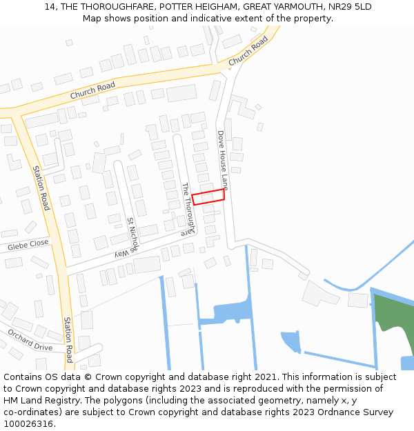 14, THE THOROUGHFARE, POTTER HEIGHAM, GREAT YARMOUTH, NR29 5LD: Location map and indicative extent of plot