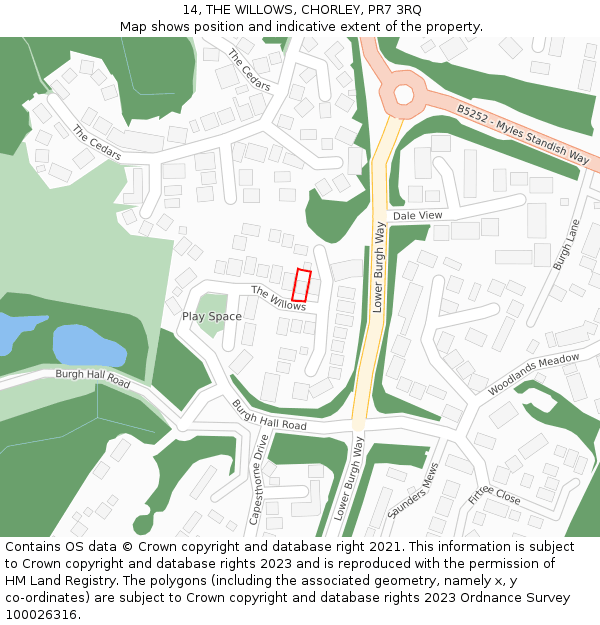 14, THE WILLOWS, CHORLEY, PR7 3RQ: Location map and indicative extent of plot