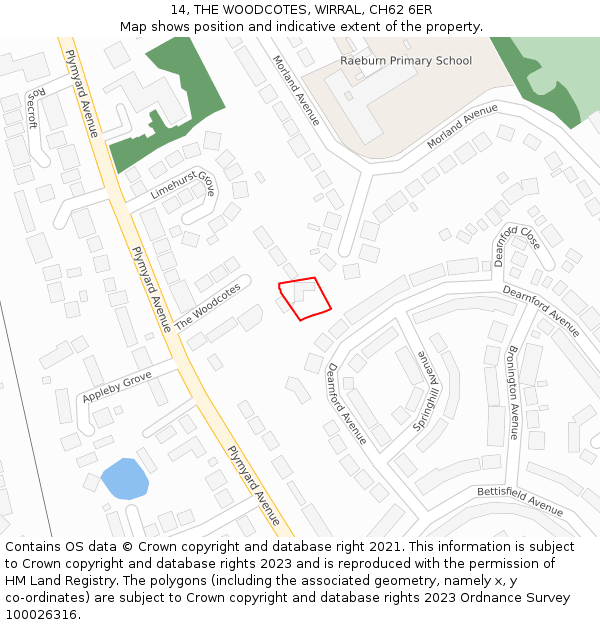 14, THE WOODCOTES, WIRRAL, CH62 6ER: Location map and indicative extent of plot