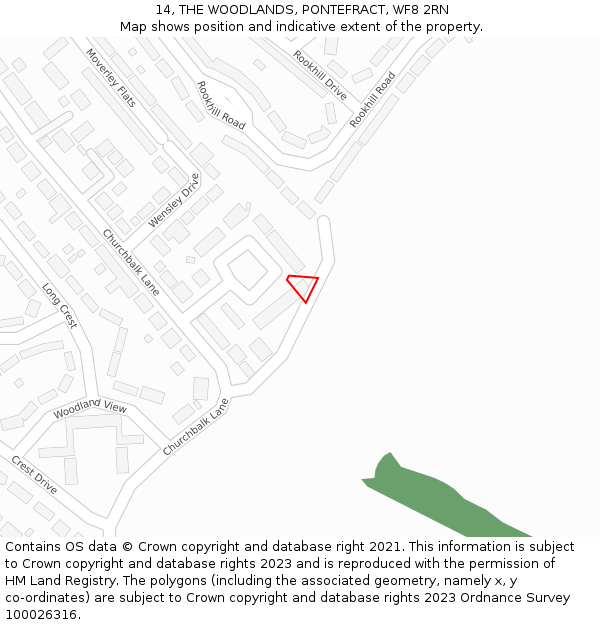 14, THE WOODLANDS, PONTEFRACT, WF8 2RN: Location map and indicative extent of plot