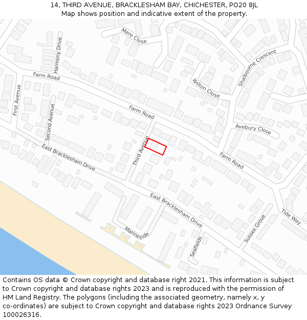 14, THIRD AVENUE, BRACKLESHAM BAY, CHICHESTER, PO20 8JL: Location map and indicative extent of plot