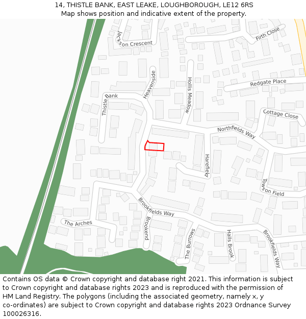 14, THISTLE BANK, EAST LEAKE, LOUGHBOROUGH, LE12 6RS: Location map and indicative extent of plot