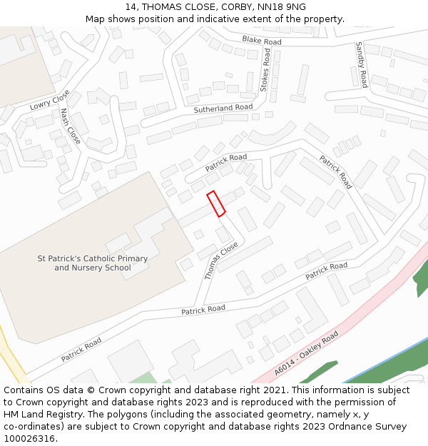 14, THOMAS CLOSE, CORBY, NN18 9NG: Location map and indicative extent of plot