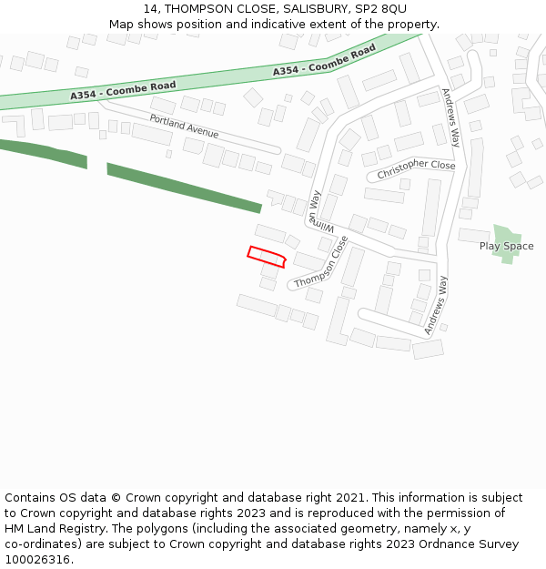 14, THOMPSON CLOSE, SALISBURY, SP2 8QU: Location map and indicative extent of plot