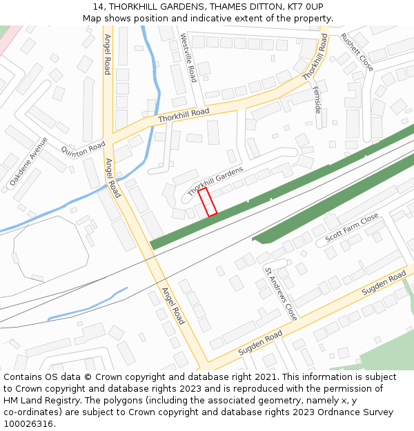 14, THORKHILL GARDENS, THAMES DITTON, KT7 0UP: Location map and indicative extent of plot