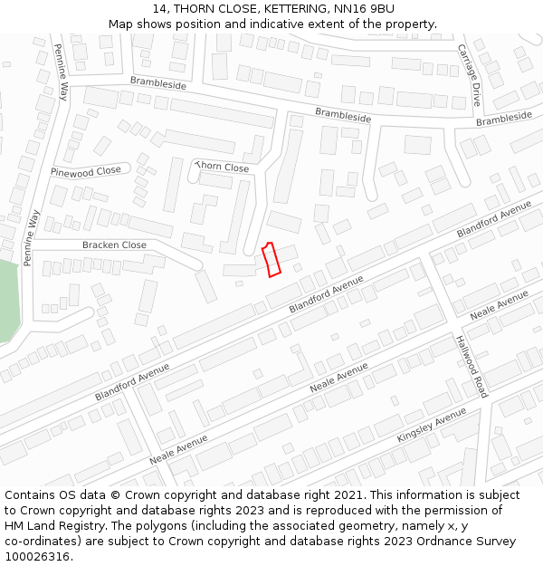 14, THORN CLOSE, KETTERING, NN16 9BU: Location map and indicative extent of plot