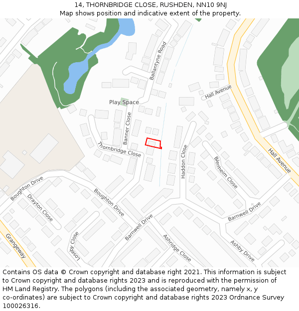 14, THORNBRIDGE CLOSE, RUSHDEN, NN10 9NJ: Location map and indicative extent of plot
