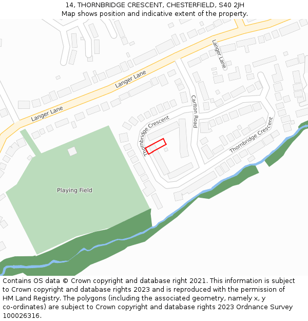 14, THORNBRIDGE CRESCENT, CHESTERFIELD, S40 2JH: Location map and indicative extent of plot