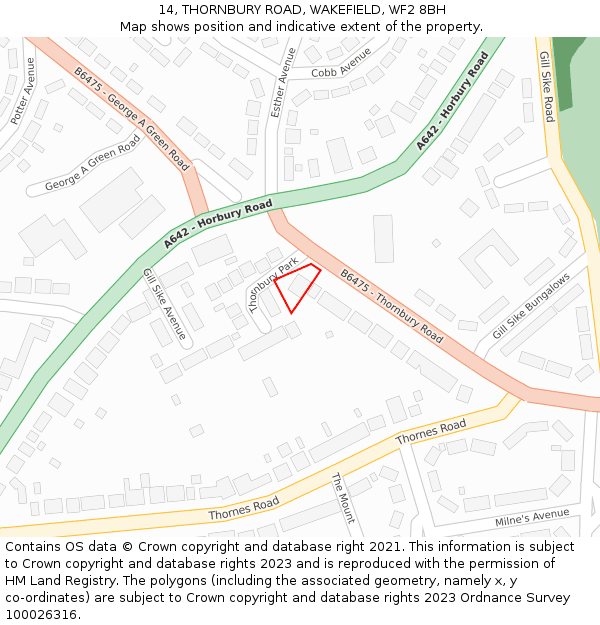 14, THORNBURY ROAD, WAKEFIELD, WF2 8BH: Location map and indicative extent of plot