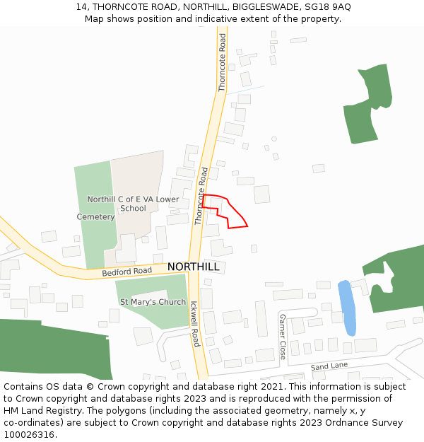 14, THORNCOTE ROAD, NORTHILL, BIGGLESWADE, SG18 9AQ: Location map and indicative extent of plot