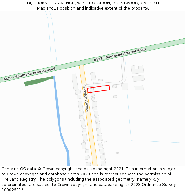 14, THORNDON AVENUE, WEST HORNDON, BRENTWOOD, CM13 3TT: Location map and indicative extent of plot