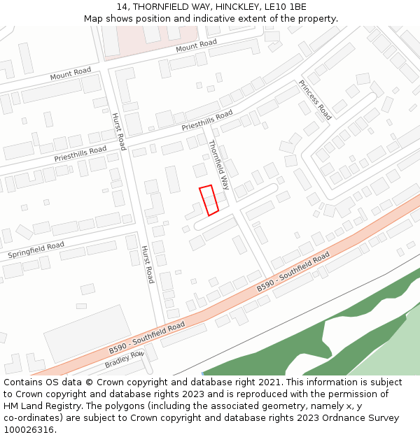 14, THORNFIELD WAY, HINCKLEY, LE10 1BE: Location map and indicative extent of plot