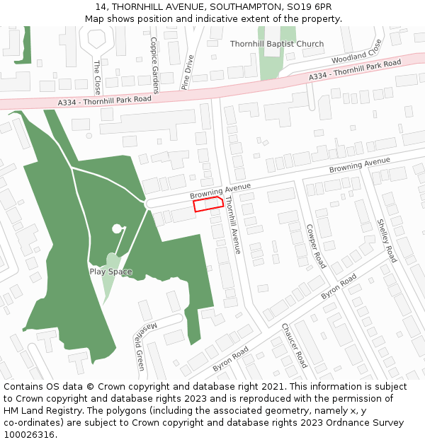 14, THORNHILL AVENUE, SOUTHAMPTON, SO19 6PR: Location map and indicative extent of plot