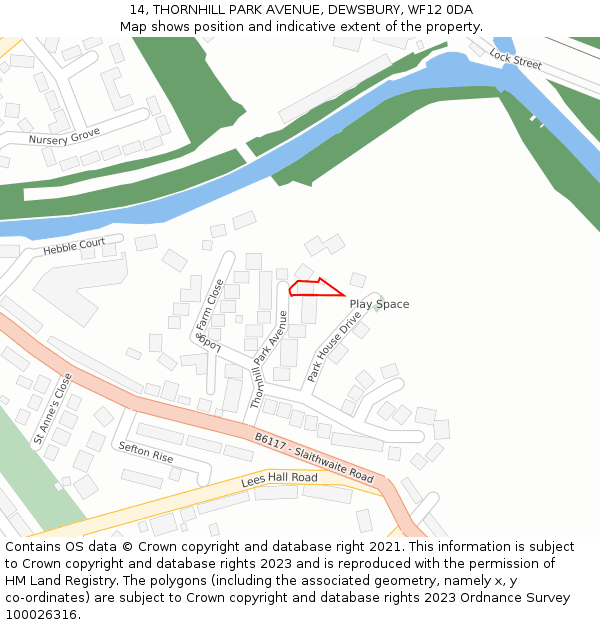 14, THORNHILL PARK AVENUE, DEWSBURY, WF12 0DA: Location map and indicative extent of plot