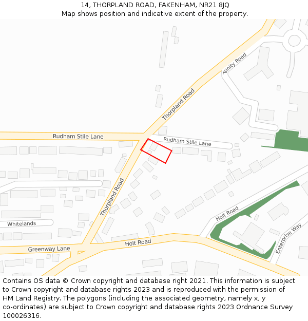 14, THORPLAND ROAD, FAKENHAM, NR21 8JQ: Location map and indicative extent of plot