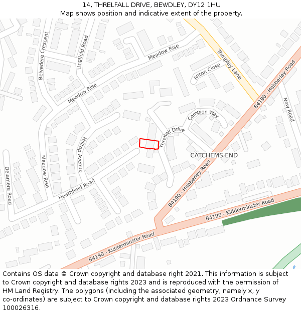 14, THRELFALL DRIVE, BEWDLEY, DY12 1HU: Location map and indicative extent of plot