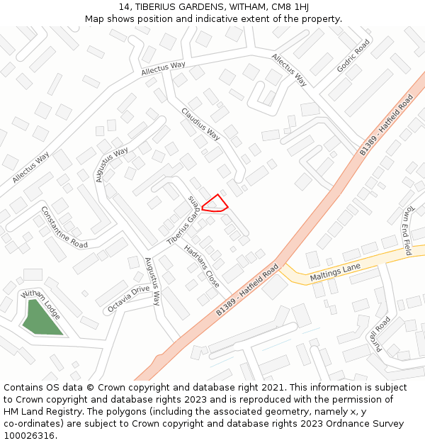 14, TIBERIUS GARDENS, WITHAM, CM8 1HJ: Location map and indicative extent of plot