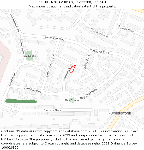 14, TILLINGHAM ROAD, LEICESTER, LE5 0AH: Location map and indicative extent of plot