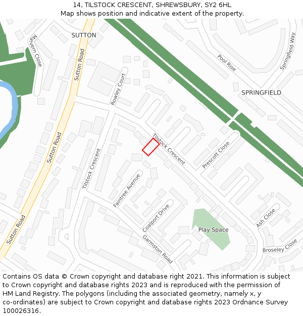 14, TILSTOCK CRESCENT, SHREWSBURY, SY2 6HL: Location map and indicative extent of plot