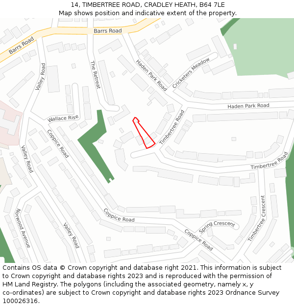 14, TIMBERTREE ROAD, CRADLEY HEATH, B64 7LE: Location map and indicative extent of plot