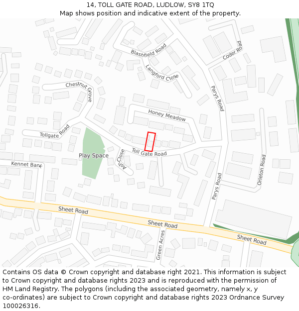 14, TOLL GATE ROAD, LUDLOW, SY8 1TQ: Location map and indicative extent of plot