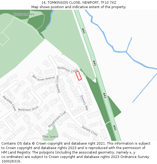 14, TOMKINSON CLOSE, NEWPORT, TF10 7XZ: Location map and indicative extent of plot