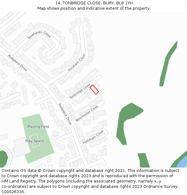 14, TONBRIDGE CLOSE, BURY, BL8 1YH: Location map and indicative extent of plot