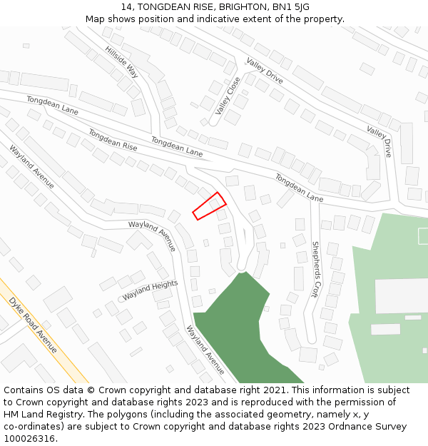 14, TONGDEAN RISE, BRIGHTON, BN1 5JG: Location map and indicative extent of plot