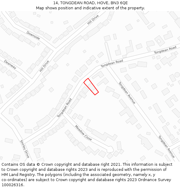 14, TONGDEAN ROAD, HOVE, BN3 6QE: Location map and indicative extent of plot