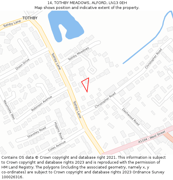 14, TOTHBY MEADOWS, ALFORD, LN13 0EH: Location map and indicative extent of plot