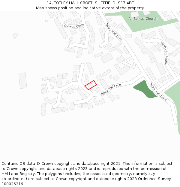 14, TOTLEY HALL CROFT, SHEFFIELD, S17 4BE: Location map and indicative extent of plot
