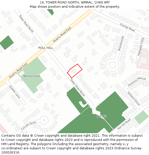 14, TOWER ROAD NORTH, WIRRAL, CH60 6RT: Location map and indicative extent of plot