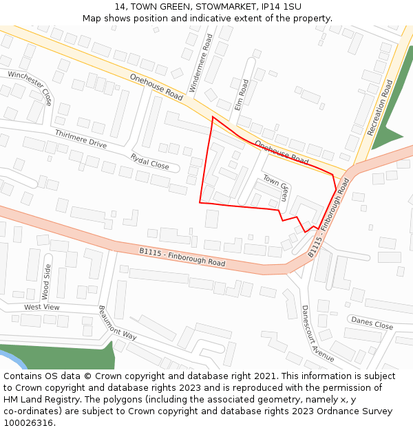 14, TOWN GREEN, STOWMARKET, IP14 1SU: Location map and indicative extent of plot