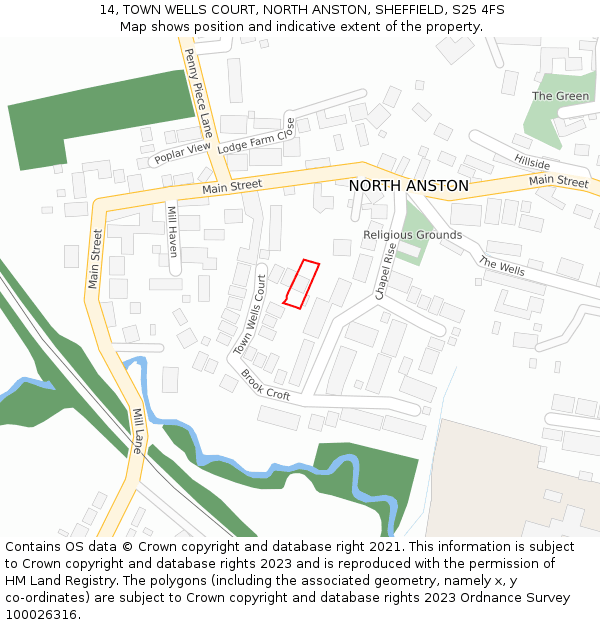14, TOWN WELLS COURT, NORTH ANSTON, SHEFFIELD, S25 4FS: Location map and indicative extent of plot